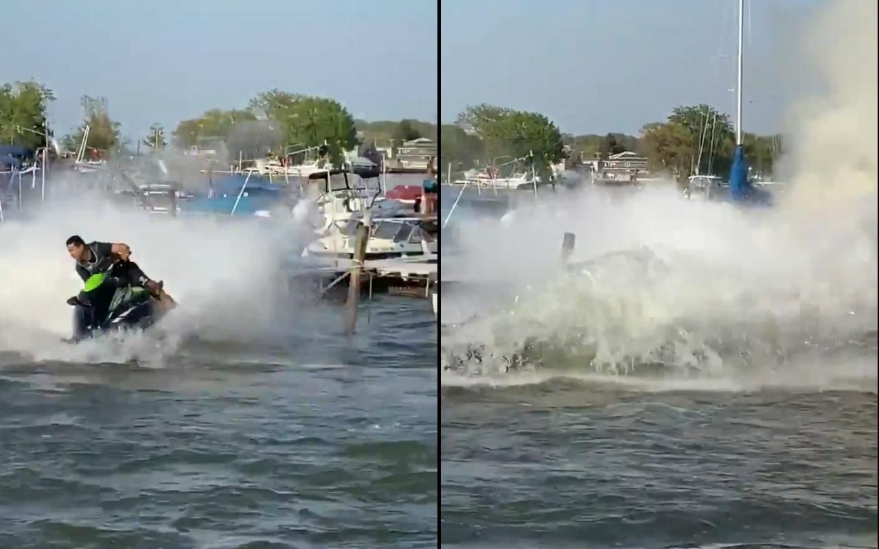 Пожарный погасил пожар на лодке с помощью гидроцикла – видео