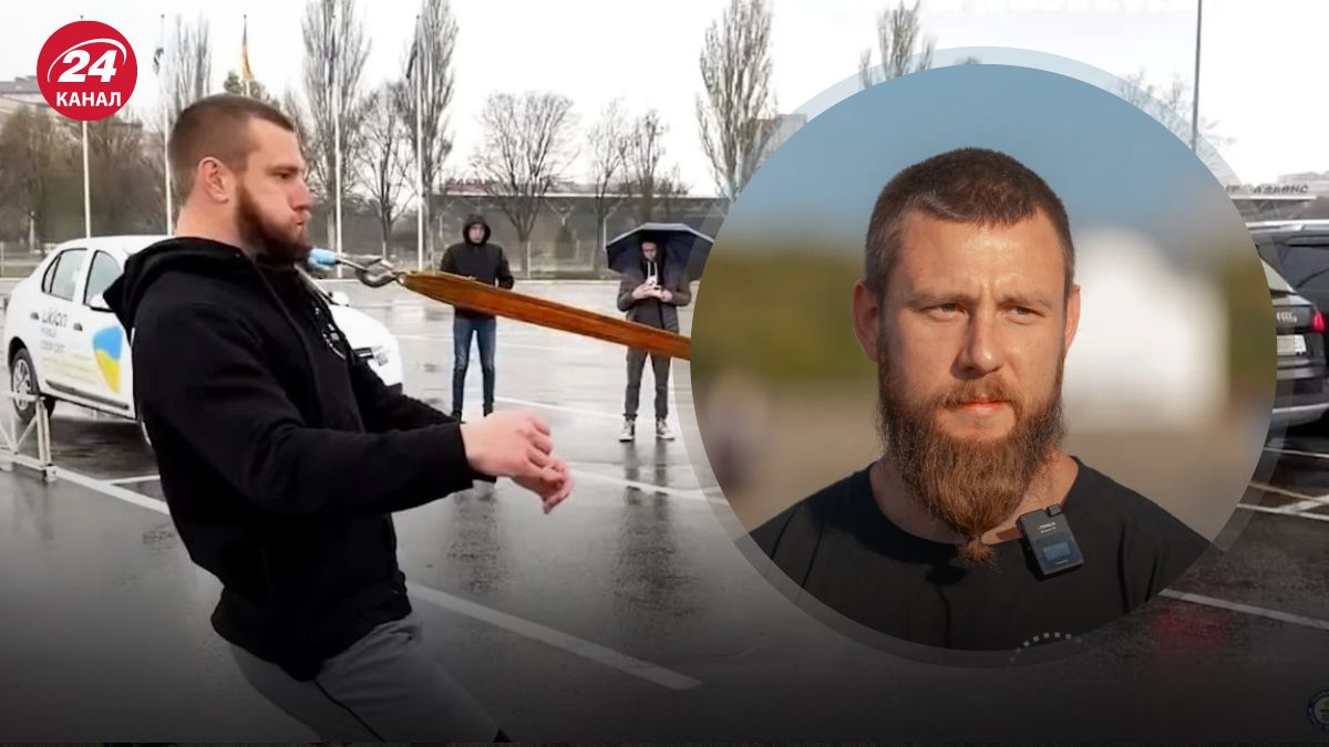 Дмитро Грунський перетягнув мікроавтобус з допомогою бороди